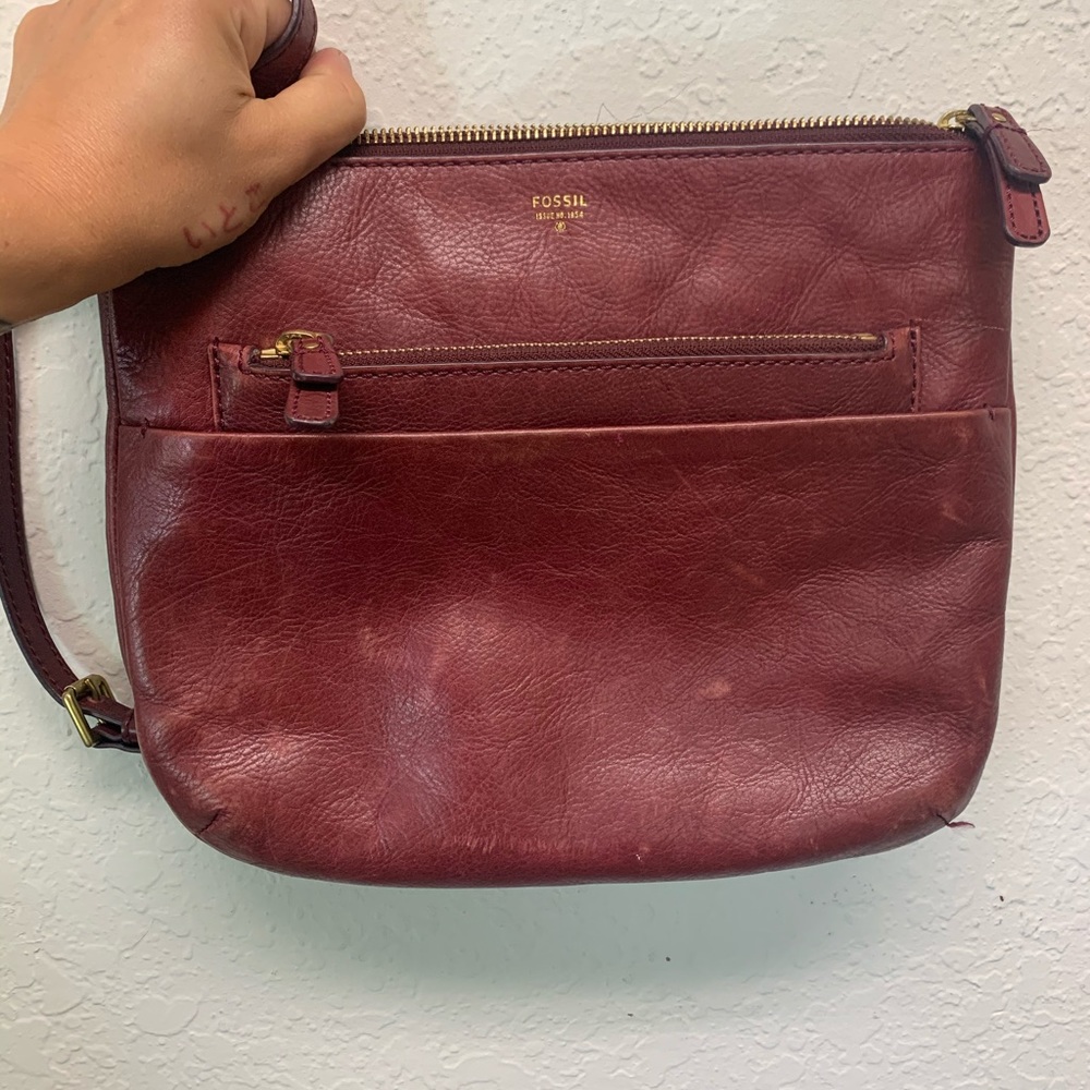 Fossil Leather Crossbody Bag, Brown/Burgundy